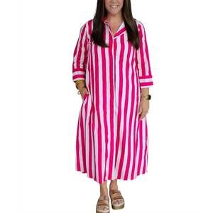 NEW HEART OF GRACE beach stripe cabana caftan dress in pink